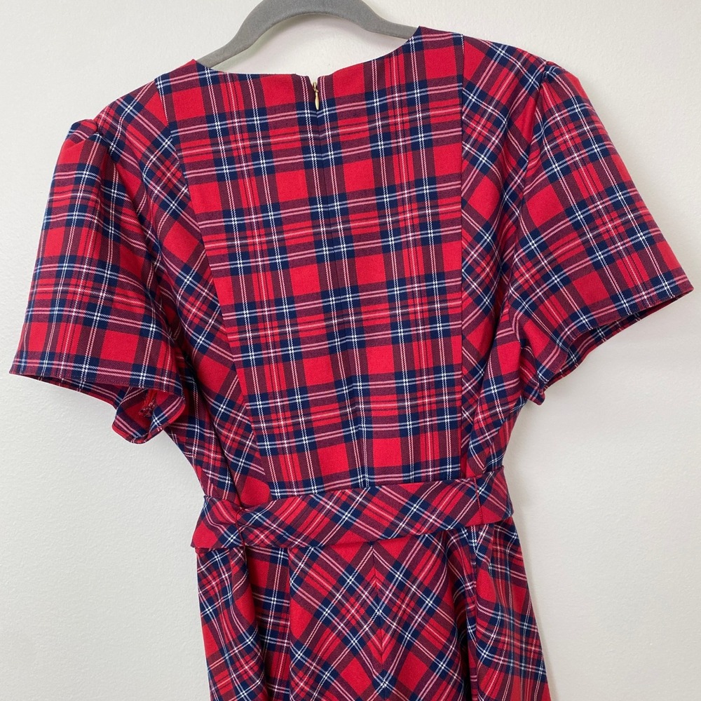 Draper James, Red Navy Tartan Plaid Short Sleeve Belted Dress DRW0601P Size 16 - Picture 6 of 9